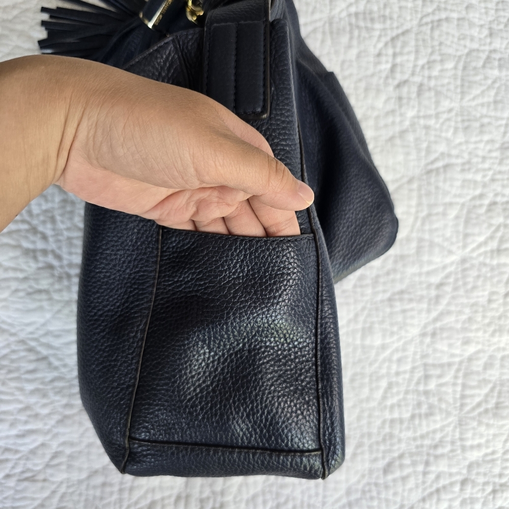 MICHAEL KORS Dark Blue Leather Hobo Bag with Tassels - Picture 8 of 16